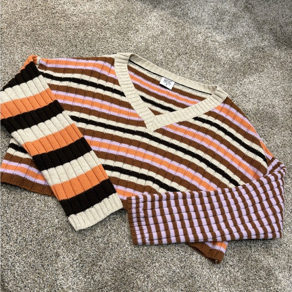 BDG Urban Outfitters V Neck crop striped sweater medium - Picture 3 of 5